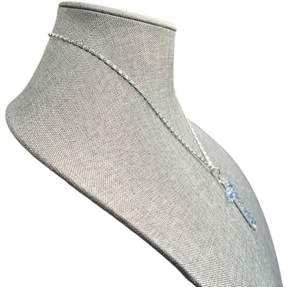 Cross Necklace Dangle Earring Set Vintage Art Glass Clear Blue Religious - Picture 4 of 7